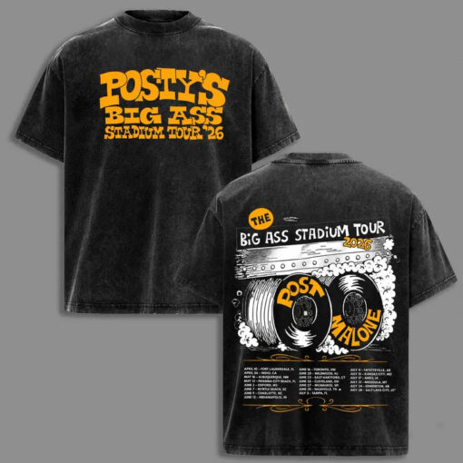 Vintage Post Malone Big Ass Stadium Tour 2026 Graphic T-Shirt, Country Rap Music Fan Tee, Live Concert Inspired Design, Double-Sided Acid Wash Cotton Shirt