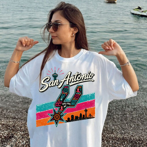 Go Spurs Go San Antonio Spurs Logo Shirt, Fiesta Colors Skyline Shirt, Game Day Basketball Shirt