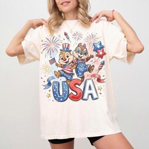 Retro Chip 'n Dale 4th of July Shirt for Kids, Patriotic USA Independence Day Toddler & Youth Tee