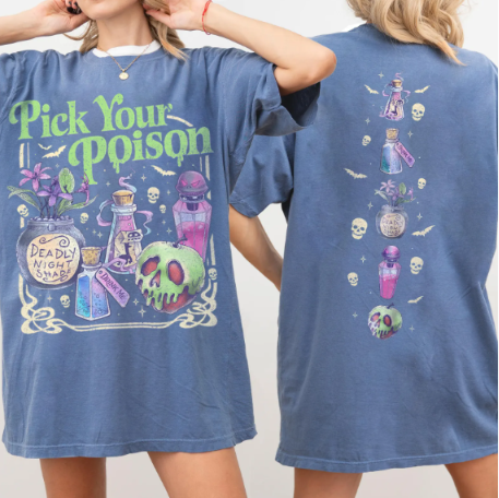 Comfort Colors Pick Your Poison 2 Sides Shirt, Princess Halloween Shirt, Villains Cartoon Shirt, Spooky Season Shirt