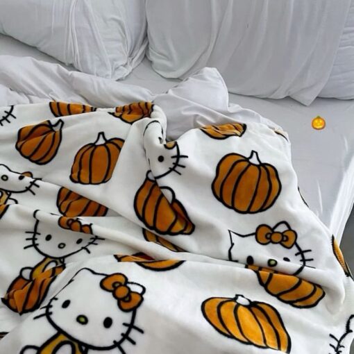 Hello Kitty Halloween Flannel Blanket, Hello Kitty Pumpkin Blanket
