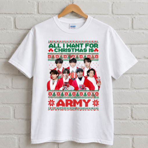 All I Want for Christmas Is BTS ARMY Shirt, BTS Christmas Ugly Sweater Shirt, Kpop Holiday Tee, Bangtan Boys Christmas Gift, BTS Fan Gift, Kpop Christmas Shirt