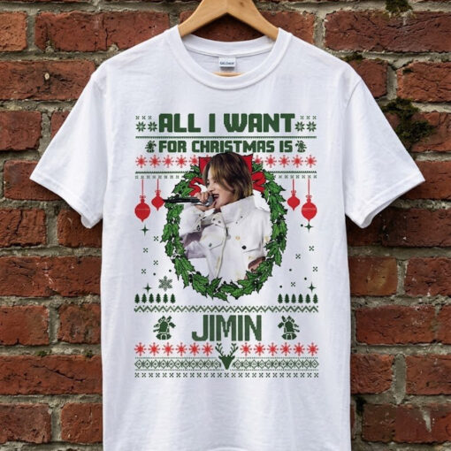 All I Want For Christmas Is Jimin Shirt, BTS Ugly Christmas Sweater Shirt, Jimin Holiday Graphic Tee, Kpop Fan Christmas Gift
