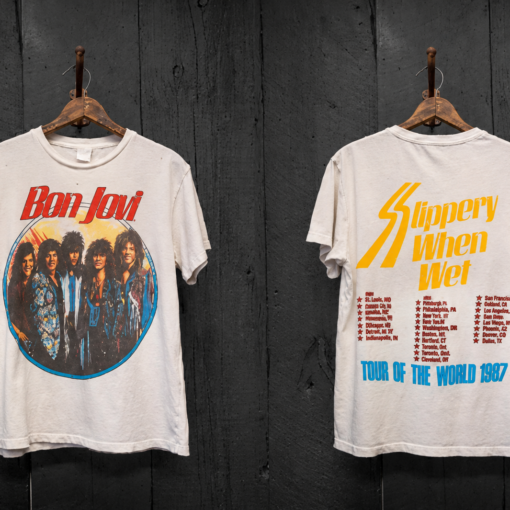 Bon Jovi Slippery When Wet 1987 Tour Shirt, Vintage Rock Band Graphic Tee, Retro Concert Shirt, Front and Back Print