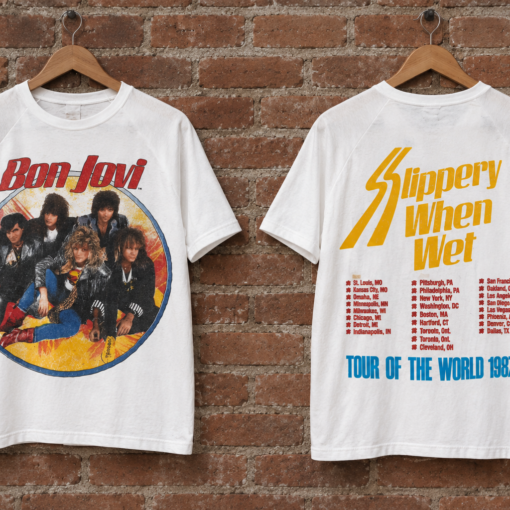 Bon Jovi Slippery When Wet Tour 1987 Raglan Shirt, Retro Rock Band Graphic Tee